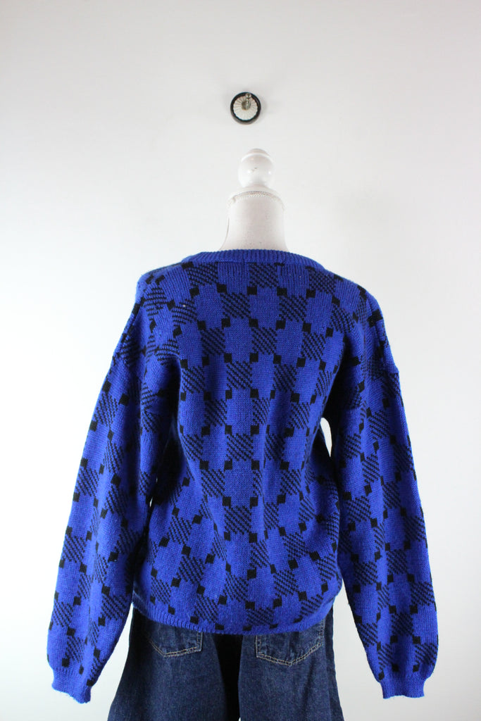 Vintage 90s Y2K Eyelash Sweater Bright Blue Fuzzy Long Sleeve M Pullover